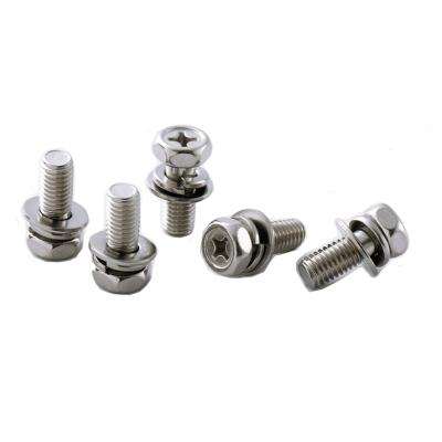 China Serrated HEX SUS304 SEMS stainless steel hex head screws with double seal flat and spring washer for sale