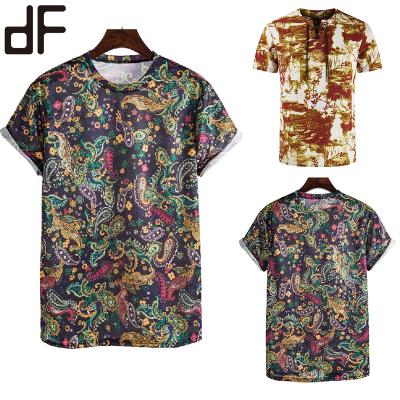 China wholesale fashion streetwear mens summer anti-wrinkle euro slim fit t-shirt m-3xl with short sleeve cashew printed mens t-shirt designs for sale