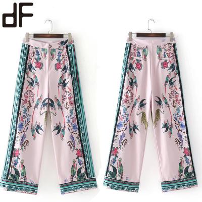 China Viable Custom Symmetrical Engineered Wide Leg Digital Print Pants Latest Design New Casual Fashion Ladies Pants for sale