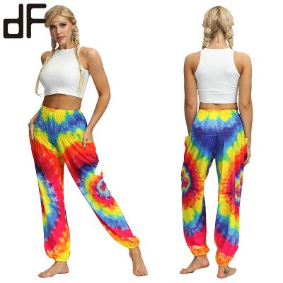 China wholesale Anti-wrinkle link dyed print women sport pants pants pleated high waist loungewear booty workout yoga pants for sale