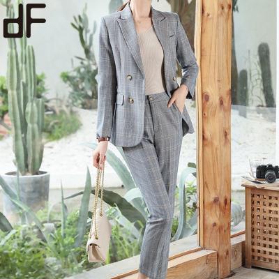 China Latest High Quality Anti-wrinkle Fashion Ladies Office Wear Suit Women Coat Pants Formal Business Casual Dress Plaid Women Blazers Set for sale