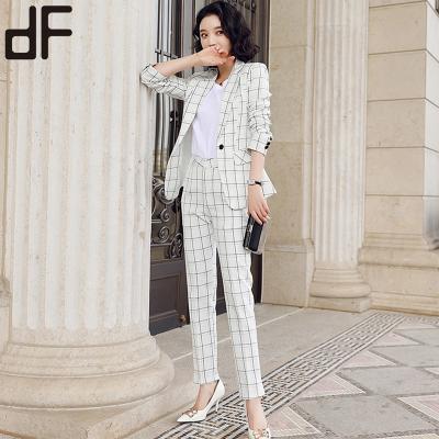 China Custom OEM Women Blazer Anti-wrinkle And Pant Two Pieces Suits Elegant Office Ladies Work Women Formal Suits Female Plaid Blazers For Woman for sale