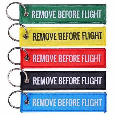 China Sew On Embroidered Jet Tag Custom Woven Flight Keychain Keychain Key Indicator Embroidered Custom Key Chain for sale