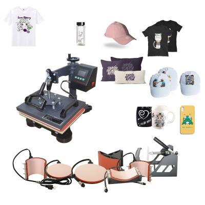 China Garment Stores 6 In 1 Combo Press Machine Heat Sublimation Mug T-shirt Printing Machine T-shirt Hat Sublimation Machine Magic Black for sale