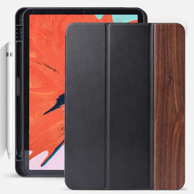 China New Triple Case Wooden Protective TPU Case Design For iPad Pro 11 Ultra Thin Flip Real Wood TPU Tablet Leather Case For iPad Pro 2021 for sale