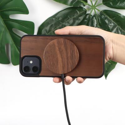 China COOKI Logo Smart Free Custom Natural Wood Wireless Magnetic-Safe Charger Recognition Qi Mobile Phone Fast Charging Charger For iPhone 12 Pro Max for sale