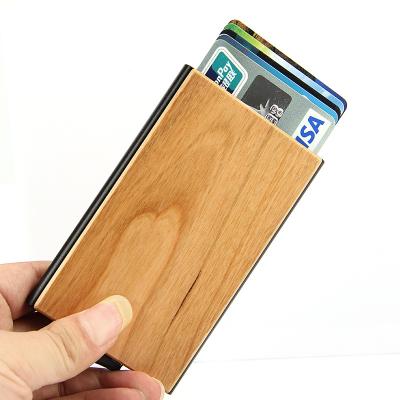 China Fashion All New Design Wooden Credit Card Case Automatic Stainless Steel Credit Card Holder Custom Different Wooden Color for sale