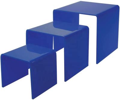 China U-vormige set van 3 plexiglas stapelrol risers lucite display risers voetstuk Te koop