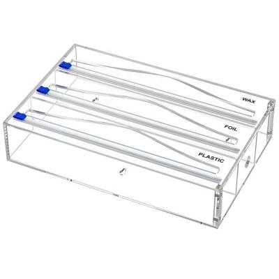 China Acrylic Dispenser Box Cling Film Tinfoil Box Grids Plastic Tin Foil Paper Cutting 13.5x2.8x8.9inch for sale