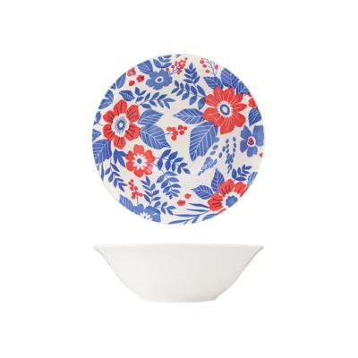 China Sustainable Color Bowl Tableware Ceramic Round Soup Bowl Decorated With Flowers for sale