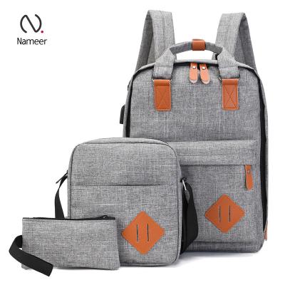 China With USB factory dierct travel durable fashion university waterproof college teenage quality 3 in 1 school backpack bag set for sale