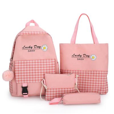 China Premium Waterproof 4in1pcs Plaid Daisy Pattern Sets Youth Teenagers Shoulder Schoolbag Backpack Students Girls Backpack School Bags for sale