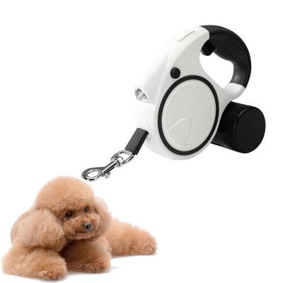 China Viable Wholesale Multifunctional Adjustable Retractable Nylon Anti Slip Dog Walking Leash With Poop Bag Dispenser for sale