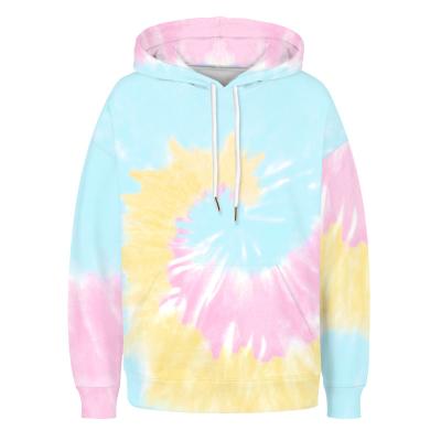 China OEM Colorful Women Plus Size Lightweight Sweatshirt With Adjustment String Kangaroo Pocket Cotton Tie Dye Hoodies for sale