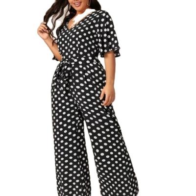 China Custom Made Plus Size Ladies Dot Jumpsuit Long Sleeve Elegant White Plus Size For Black Women for sale