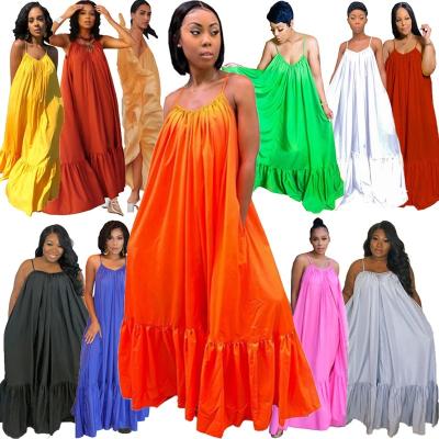 China Women Plus Size 2022 Plus Size Sexy Sling Sleeveless Solid Color Long Swing Dress for sale