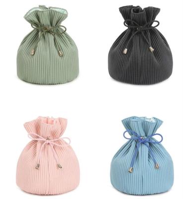 China Customizable Ribbed PU Cloth Drawstring Storage Makeup Bag Travel Cosmetic Bags Custom Packaging Toiletry Bag Organizer for sale