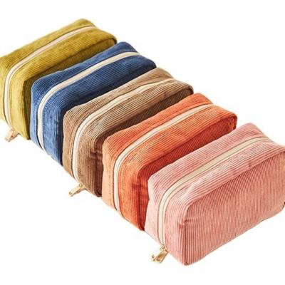 China Fashion Logo Corduroy Striped Velvet Lightweight Travel Beauty Organizer Custom Cosmetic Bag Makeup Private Pouch for Women for sale