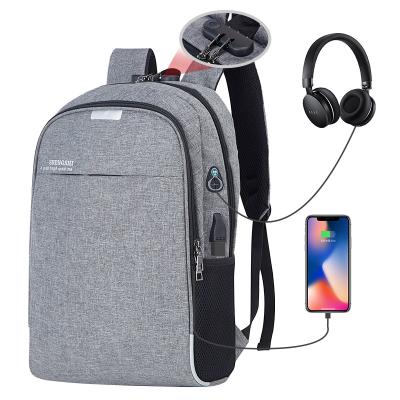 China Durable Gray Waterproof Smart USB Charging Travel Business Office Computer Laptop Backpack Rucksack Bag for sale