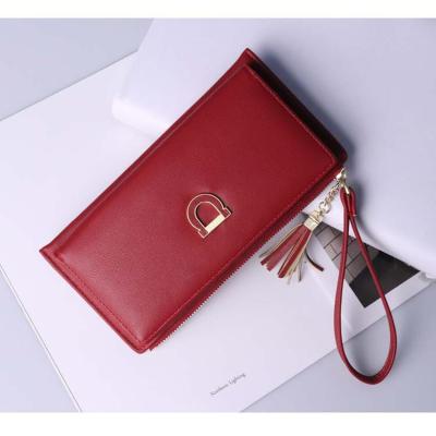 China Waterproof High Quality Ladies Design Long Zipper Simple Instant Slim Purse Solid Color PU Leather Women Wallets for sale