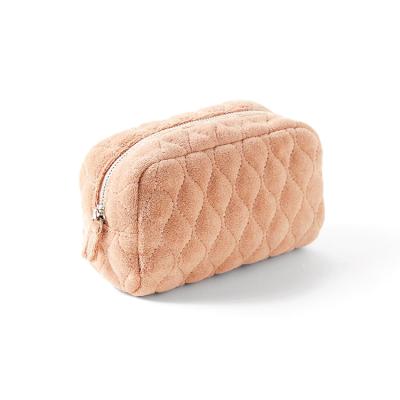 China Fashion Wholesale Patterned Terry Towel Cloth Women Travel Quilted Cosmetic Organizer Bag Makeup Pouch for sale