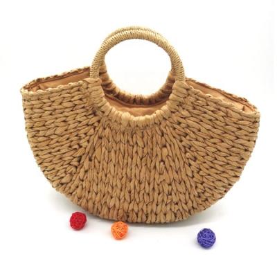 China Fashion Corn Husk Half Moon Shape Straw Eco-Friendly Recycled Weaving Summer Ladies Beach Tote Handbag for sale