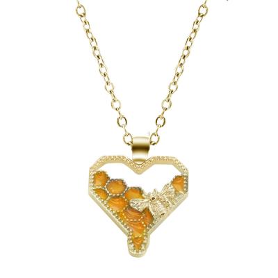 China Trendy Enamel Bee Heart Ladies Necklace Bee Fashion Necklace Pendant Jewelry For Women for sale