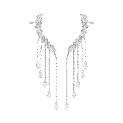 China FASHIONABLE luxury sterling silver crystal ear bone clip earrings long wings pin tassel female zircon earrings for sale