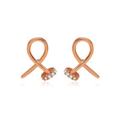 China Fashion cute simple geometric Korean personality CIA crystal earrings brass rose gold earrings for girls for sale