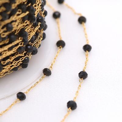 China Wholesale Crystal Black Colored Bead Brass Chain Daily Life Jewelry Rosary Chain Iced Out Bead Ball Chain for sale