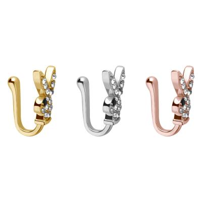 China TRENDY Rabbit With Gems Clip On Ring Body Jewelry Copper Alloy Face Nose Ring Faux Pin Non Piercing Nose Ring for sale