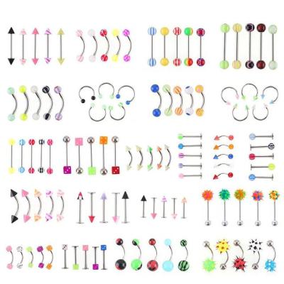 China Vintage Amazon Hot Sale 110 PCS Body Jewelry Piercing Navel Belly Tongue Lip Bar Ring 24 Styles for sale