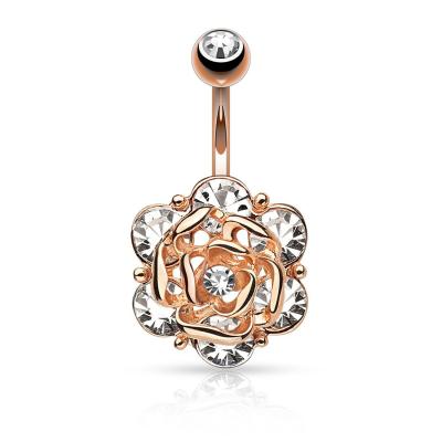 China New Cubic Vintage Rose Flower Navel Ring Navel Navel Ring Gold Body Jewelry Piercing Navel Button Piercing Jewelry for sale