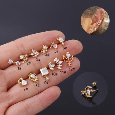 China Cute Fashion Jewelry Stainless Steel Stud Earring Ear Slaps AB Color Zircon Ear Piercing Stud Heart Earrings for sale