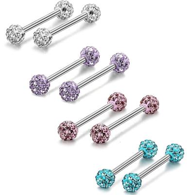 China Handmade Epoxy Fake Stone Nipple Piercing Crystal Barbells 14G Tongue Anti-allergy Vintage Surgical Steel Women Rings for sale