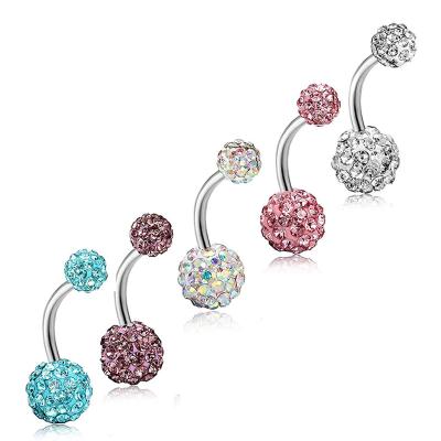 China 2021 Vintage 14G Stainless Steel Navel Rings Rhinestone Disco Balls Screw Navel Bars Belly Rings Titanium for sale