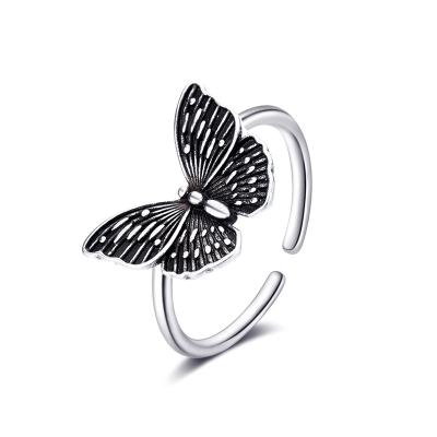 China Cute Simple Antique Silver Hollow Fashion Personality Butterfly Ring Ins Open Ring For Girls for sale