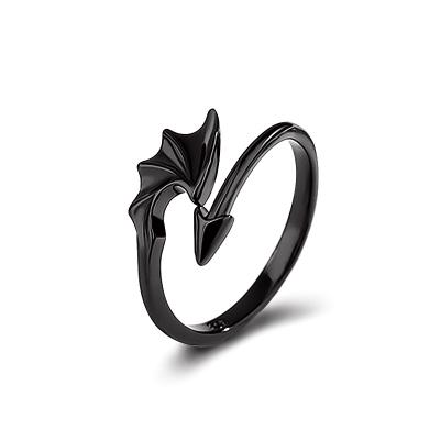 China Simple Hiphop Devil Wings Ring Male And Female Adjustable Opening Angel Wings Rings Brass Black Rings for sale