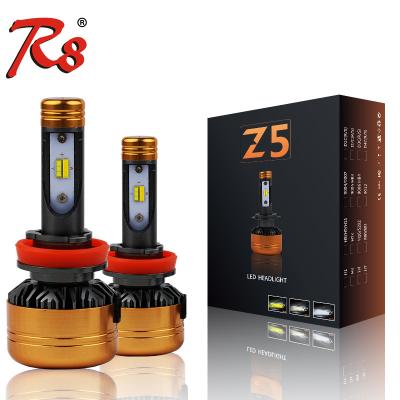 China Three Colors In One Double Two Car Light Bulb R8 3Color LED Tricolor Tricolor White Yellow LED Light Bulbs Z5 H1 H4 H7 H11 HB3 HB4 50W 5800LM 3000K 4300K ​​6000K for sale