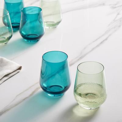 China Viable Hot Sale New Design Drinking Water Cups Multi-colors Colored Stemless Glass Wine Glass for sale