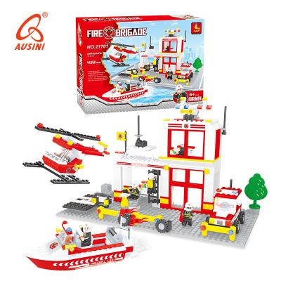 China 2021 AUSINI ABS Eco-friendly Material Building Blocks Kids Toys Bricks Set Kids Educational Fire Fighting Plastic Building Blocks for sale