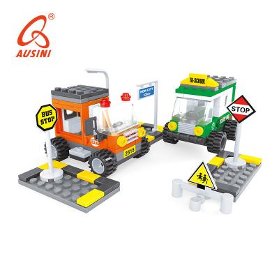 China 2021 AUSINI Kids Eco-friendly ABS Material Plastic City Bus Stop Toys Bricks Set Kids Educational Building Blocks for sale