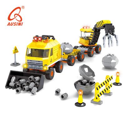 China Eco-friendly AUSINI material OEM ABS material OEM cheap diy child built child built construction vehicles construction blocks for sale