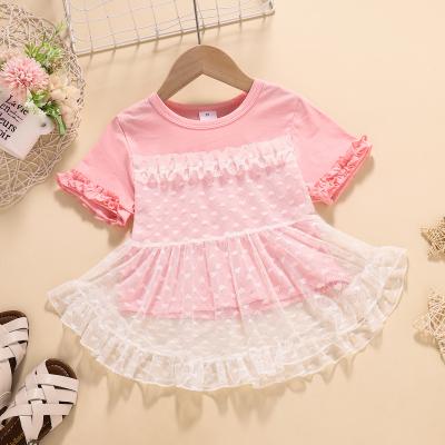 China New Hot Sale Summer Anti-Shrink Girls Kids Full T-shirt Baby Tee Kids Fashion Clothes With Lace Tops Tees for sale