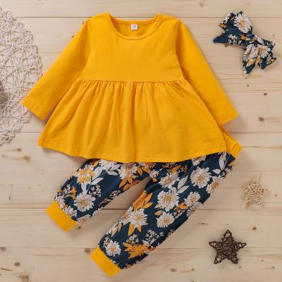 China Casual Baby Clothes Sets Wholesale Flower Printing 3 Piece Baby Clothing Kids Sweatsuit Sets Bulk for sale