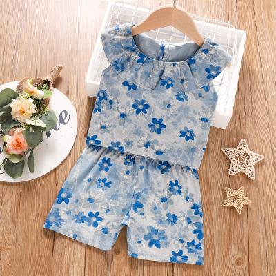 China Wholesale Casual Customize Flower Pattern Kids Summer Boutique Girls Clothes Kids Clothing Set For 1 To 6 Years Old for sale