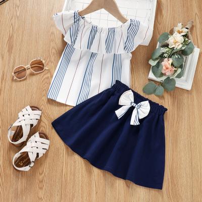 China Casual Customize Girls Summer Clothes Set Kid Baby Outfit Off Top + Shoulder Skirt Set Summer Baby Clothes for sale