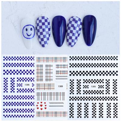 China Popular Waterproof+Eco-friendly 2021 3D Checkerboard Nail Sticker Plaid Nail Art Decoration 1385-1390 Cheerful Gel Sticker Nail Sticker for sale