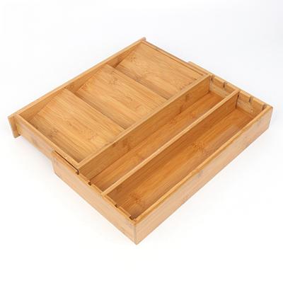 China Sustainable Large Slide Kitchen Cutlery Drawer Bamboo Organizer for sale