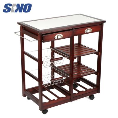 China Kitchen 4-Tier Rolling With Drawers Dining Kitchen Trolley Portable Wooden Cart for sale